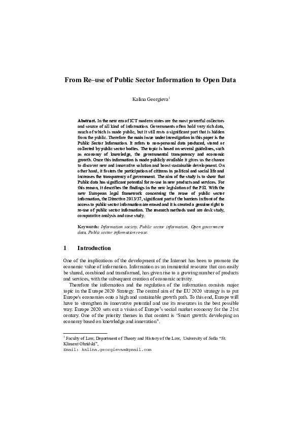 (DOC) From Re–use of Public Sector Information to Open Data
