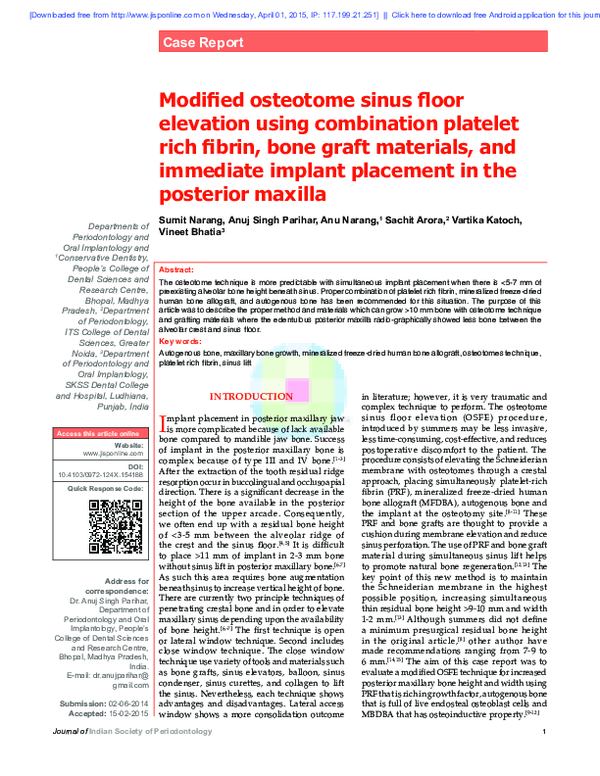 (PDF) Modified osteotome sinus floor elevation using combination ...