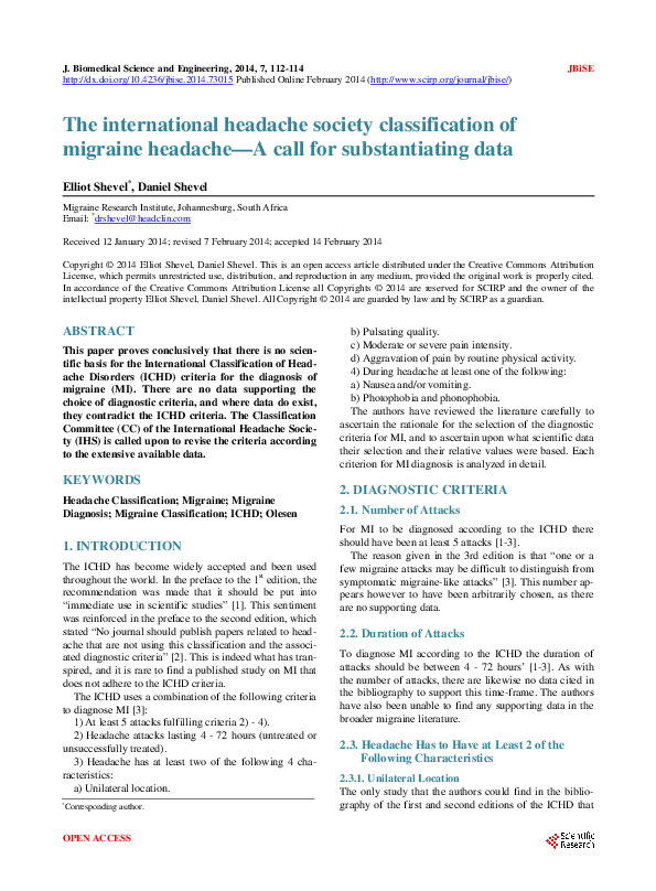 (PDF) The international headache society classification of migraine ...