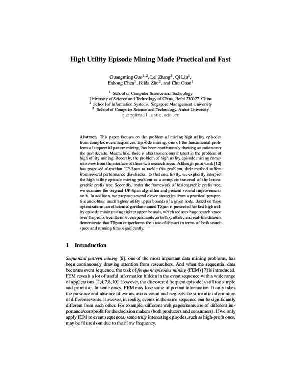 (PDF) High Utility Episode Mining Made Practical and Fast