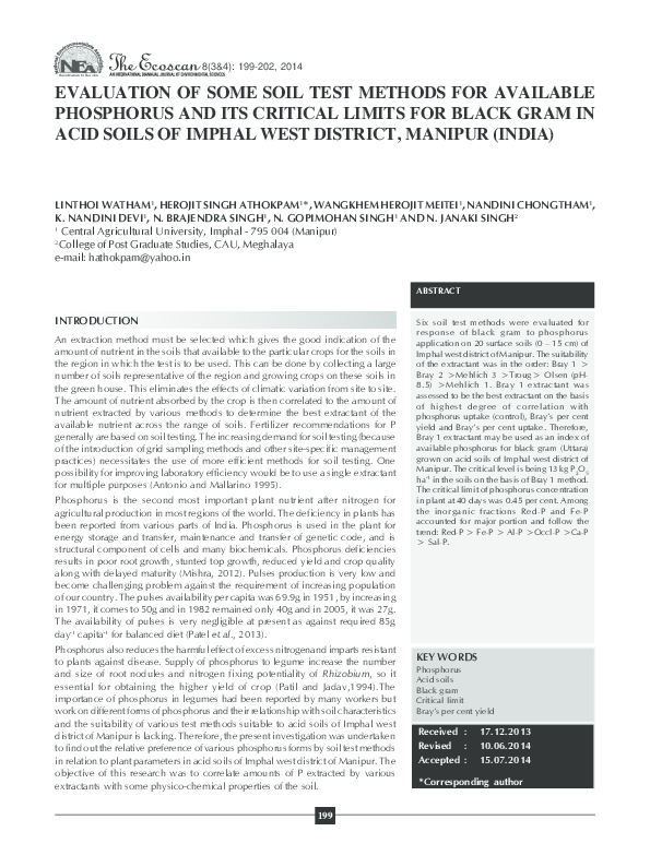 (PDF) Evaluation of some soil test methods for available phosphorus and ...