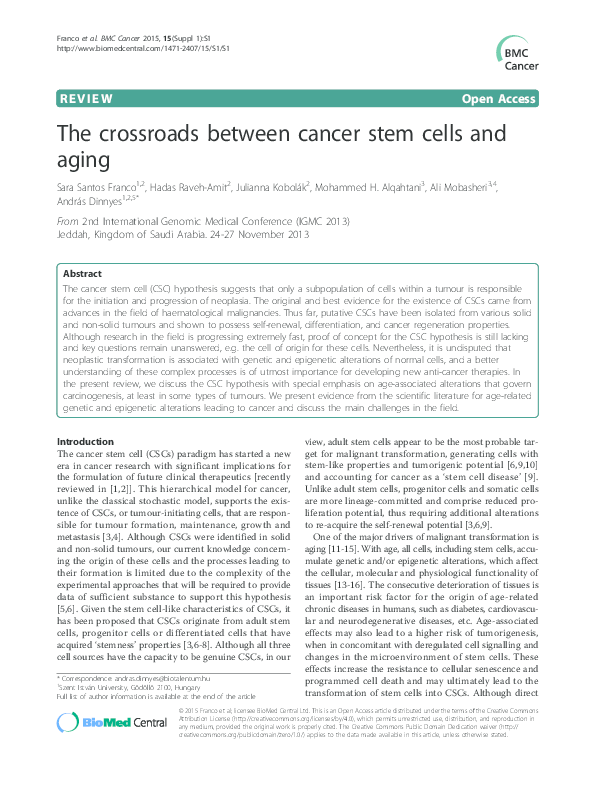 (PDF) The crossroads between cancer stem cells and aging
