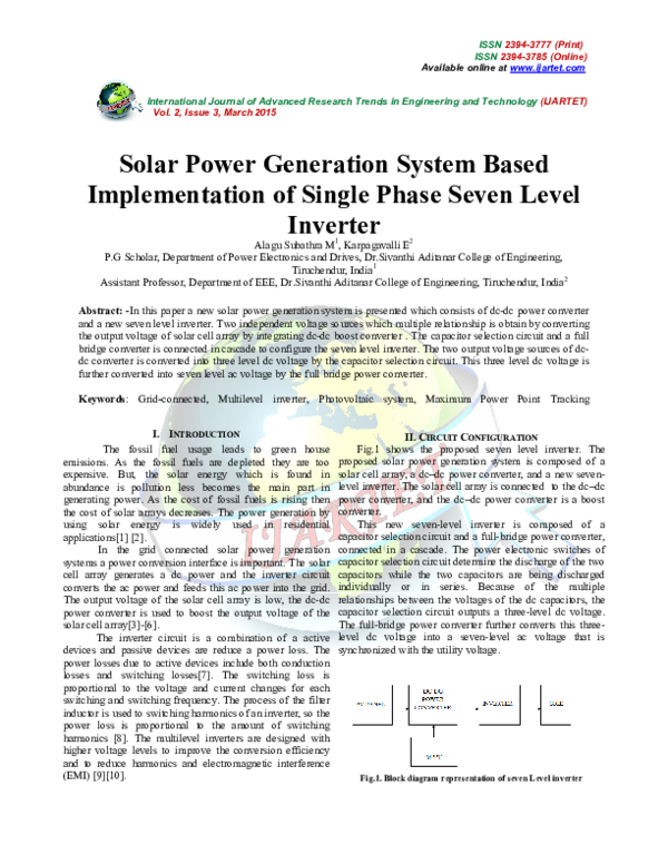 (PDF) Solar Power Generation System Based Implementation of Single Phase Seven Level Inverter