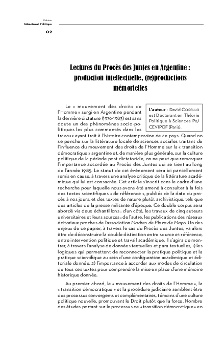 (PDF) Lectures du Procès des Juntes en Argentine: production ...
