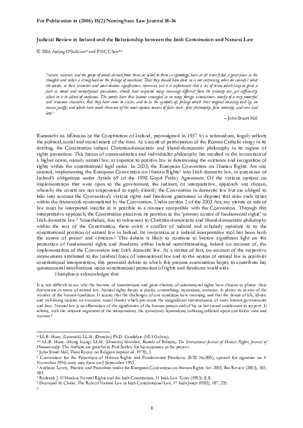 Judicial Review in Ireland and the Relationship between the Irish
