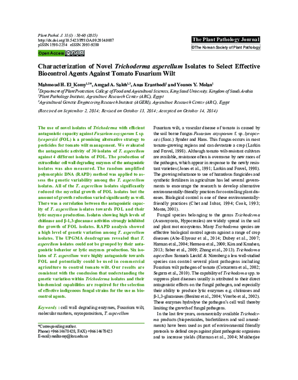 (PDF) Characterization of Novel Trichoderma asperellum Isolates to ...