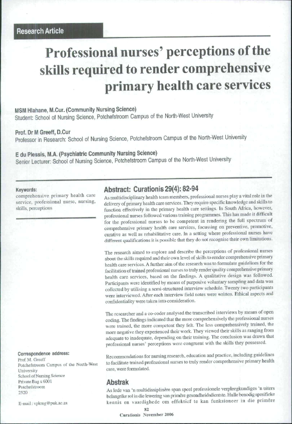 (PDF) Professional nurses' perceptions of the skills required to render ...