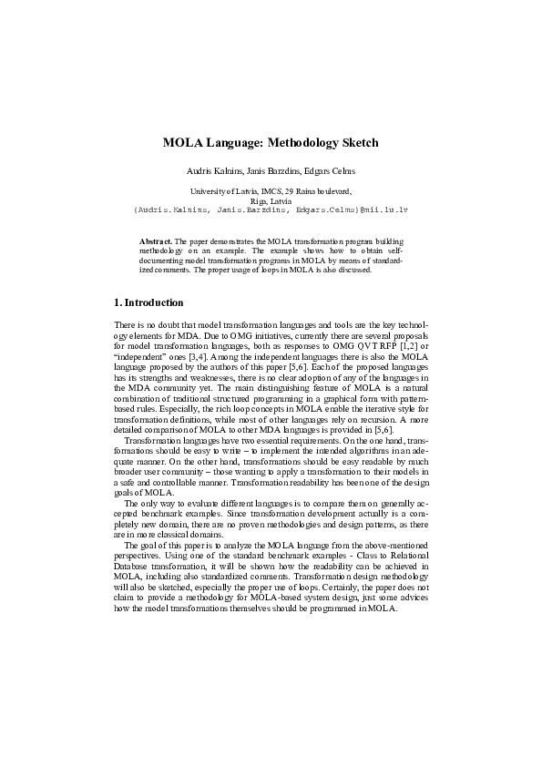 (PDF) MOLA Language: Methodology Sketch