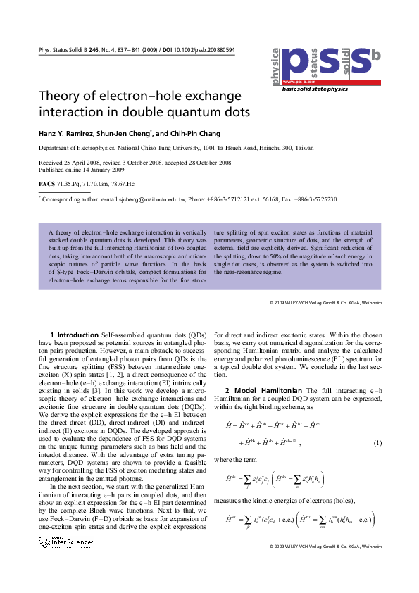 (PDF) Theory of electronhole exchange interaction in double quantum