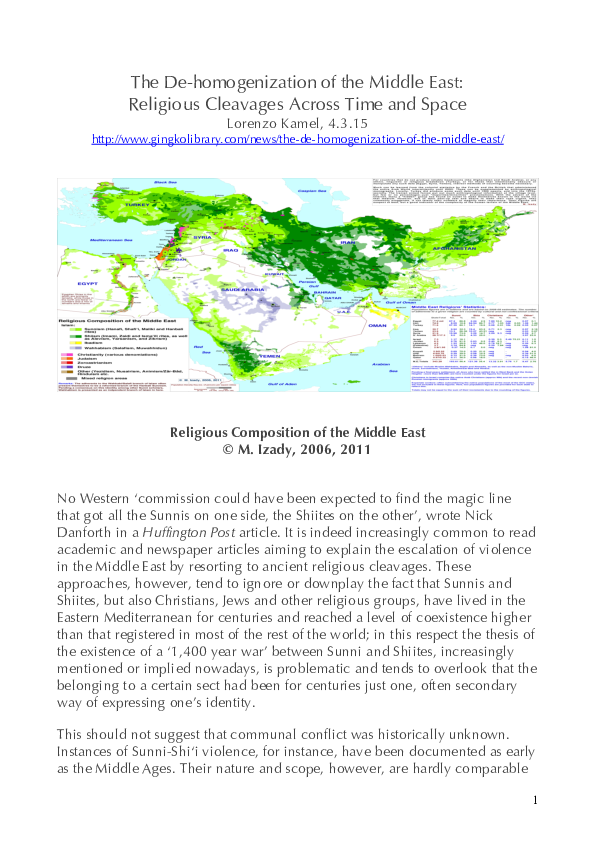 (PDF) The De-homogenization of the Middle East: Religious Cleavages ...