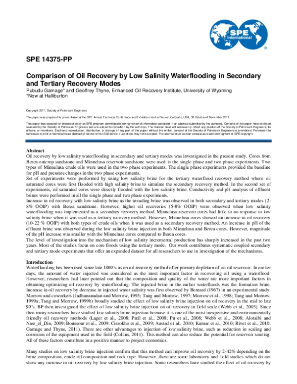 (PDF) Comparison of Oil Recovery by Low Salinity Waterflooding in ...