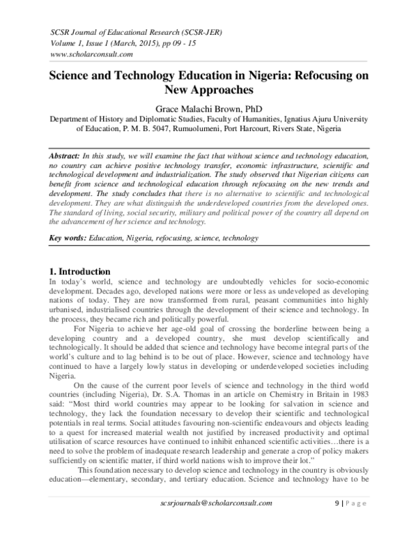 (PDF) Science and Technology Education in Nigeria Refocusing on New