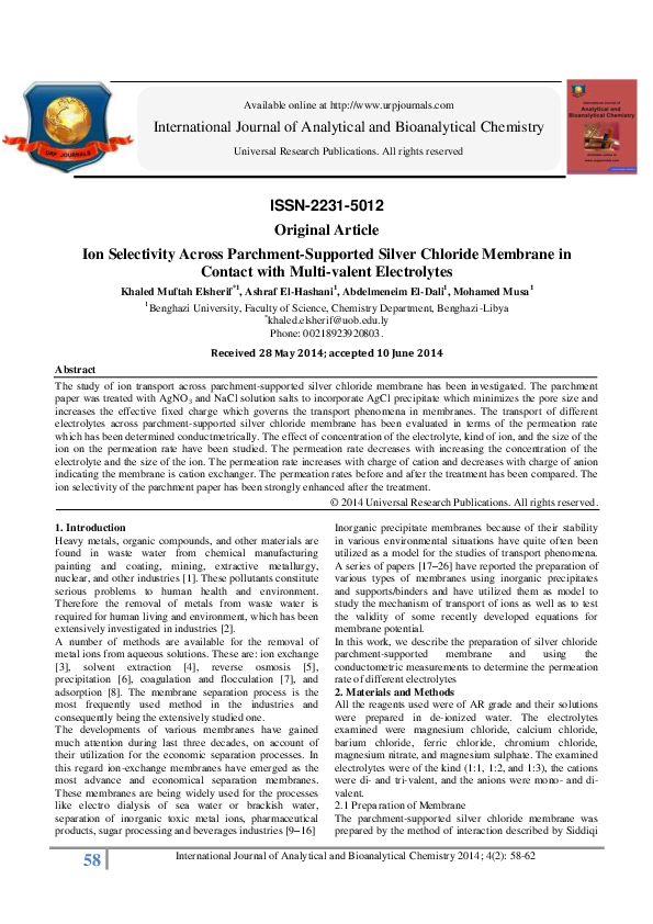 (PDF) Ion Selectivity Across ParchmentSupported Silver Chloride