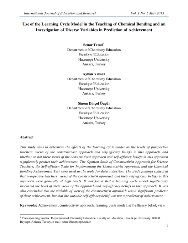 (PDF) Use of the Learning Cycle Model in the Teaching of Chemical ...