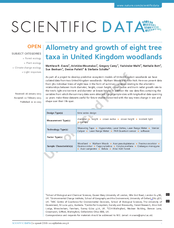 (PDF) Allometry and growth of eight tree taxa in United Kingdom woodlands.