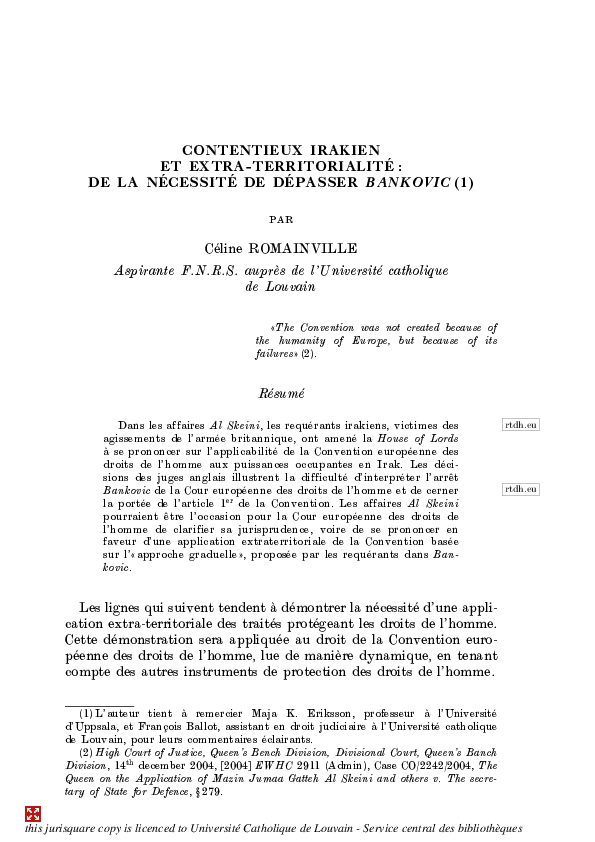 Juridiction extraterritoriale des États parties à la CEDH
