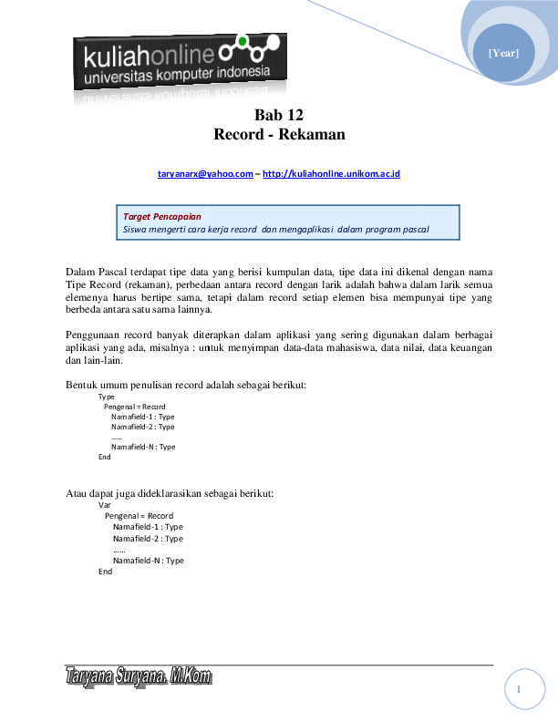 Pdf Bagaimana Menggunakan Record Dalam Pascal