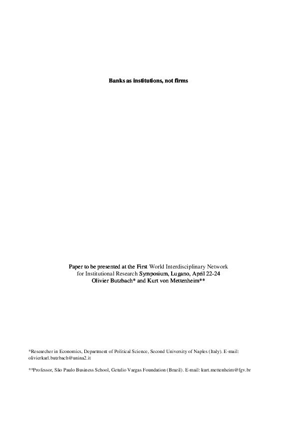 Banks as institutions, not firms