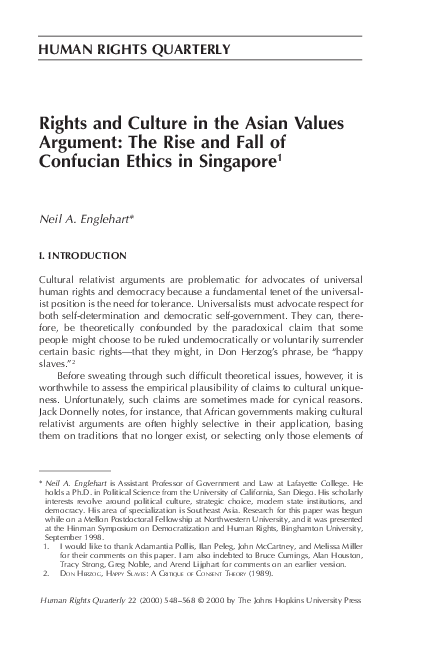 Rights and Culture in the Asian Values Argument: The Rise and Fall of ...