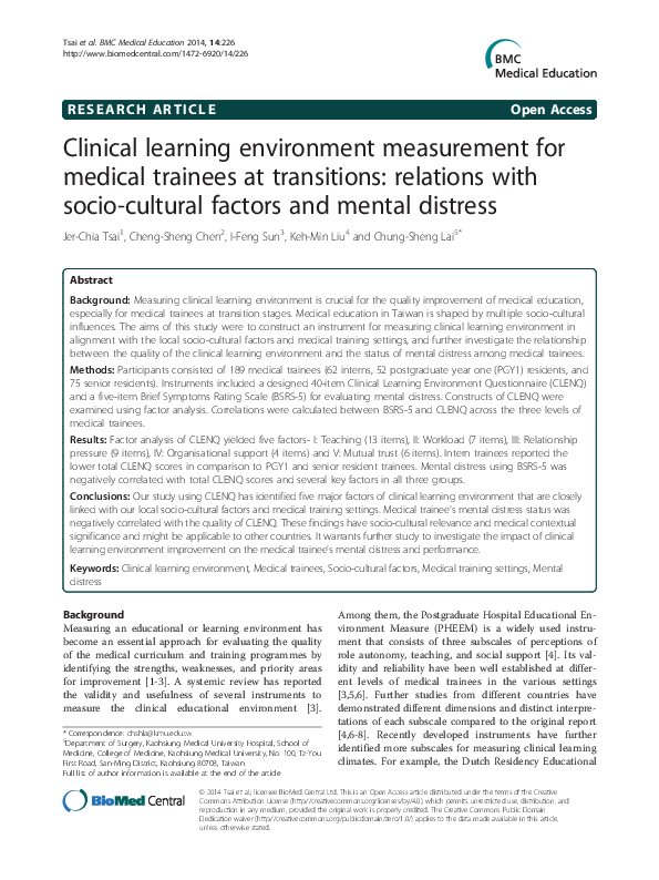 (PDF) Clinical learning environment measurement for medical trainees at ...