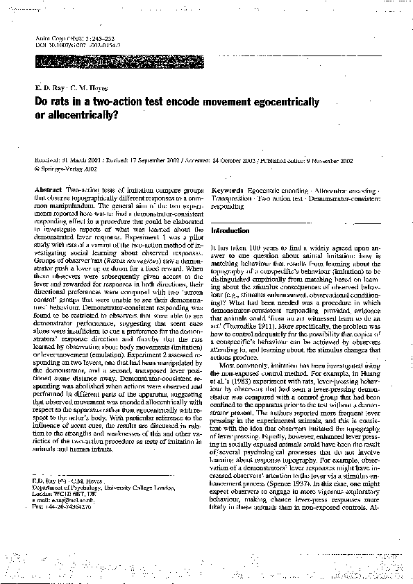 (PDF) Do rats in a two-action test encode movement egocentrically or ...