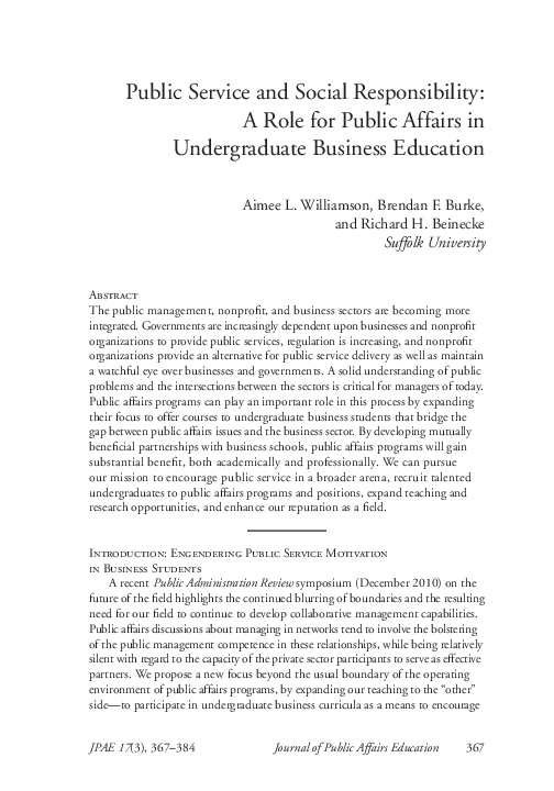 Public Service and Social Responsibility: A Role for Public Affairs in ...