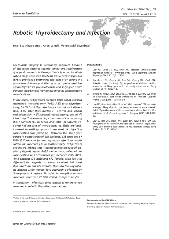 (PDF) Robotic Thyroidectomy and Infection