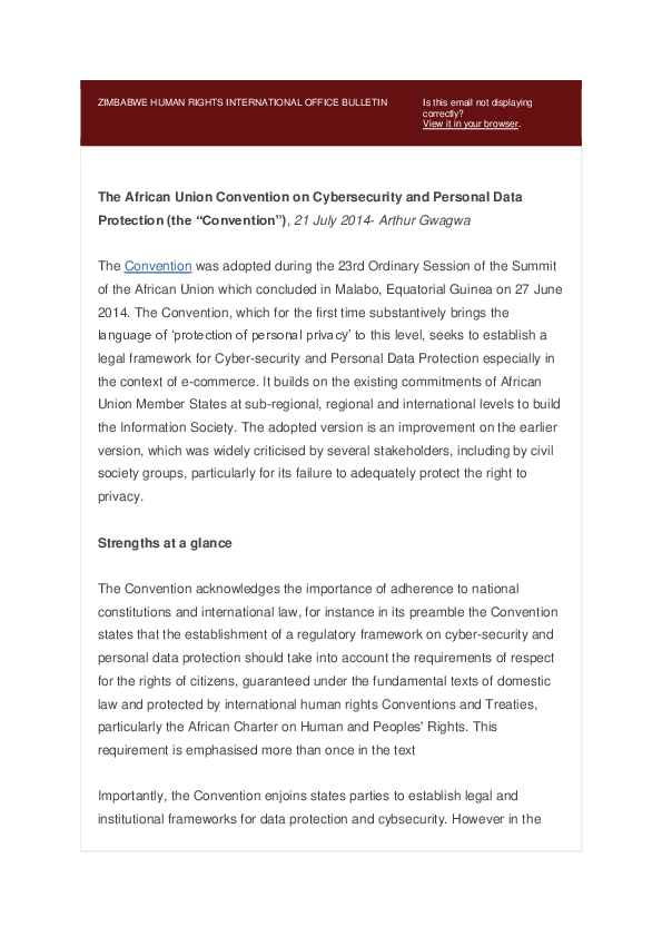 (PDF) The African Union Convention on Cybersecurity and Personal Data Protection Arthur E