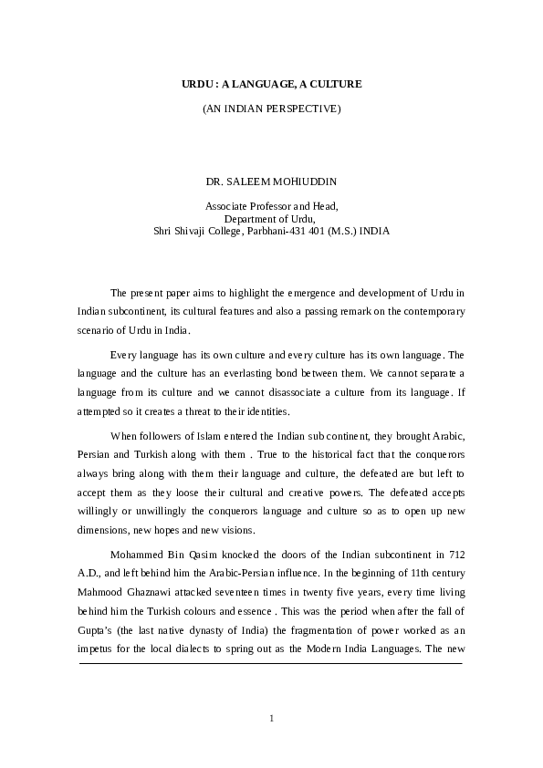 PDF) Urdu And The Muslim Identity Standardization Of Urdu, 47 OFF