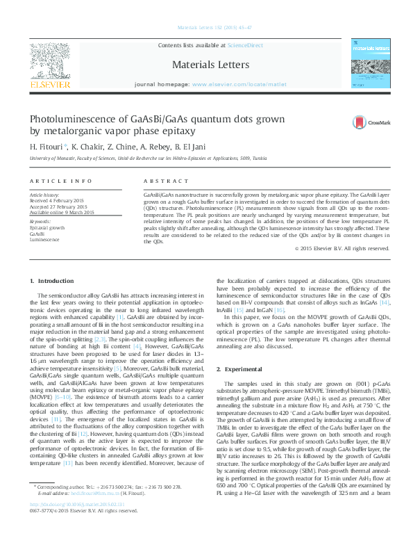 (PDF) Photoluminescence of GaAsBi/GaAs quantum dots grown by ...
