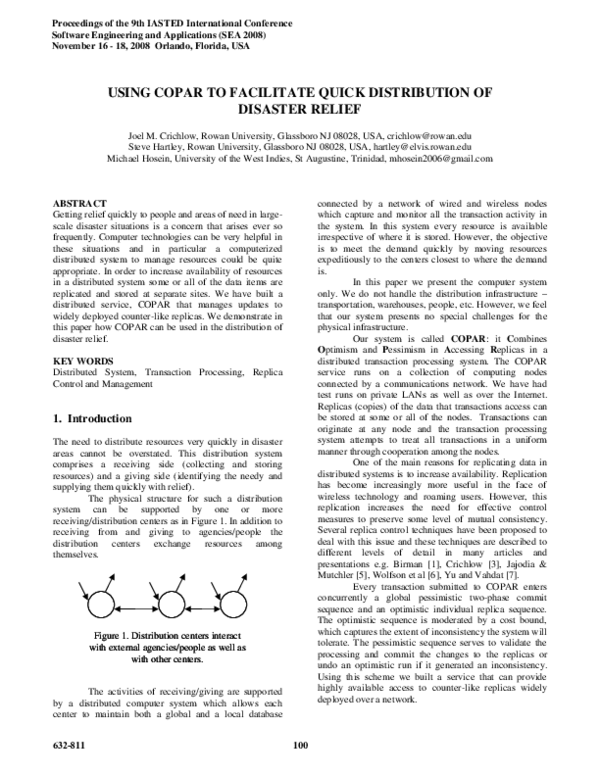 (PDF) USING COPAR TO FACILITATE QUICK DISTRIBUTION OF DISASTER RELIEF