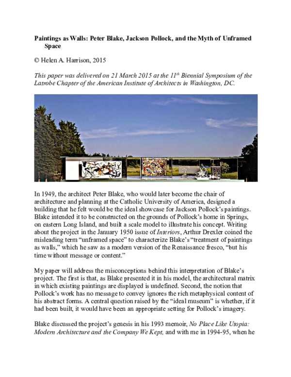 (DOC) Paintings as Walls: Peter Blake, Jackson Pollock, and the Myth of ...