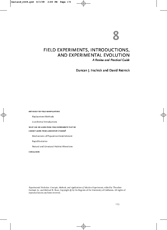 (PDF) FIELD EXPERIMENTS, INTRODUCTIONS, AND EXPERIMENTAL EVOLUTION A Review and Practical Guide