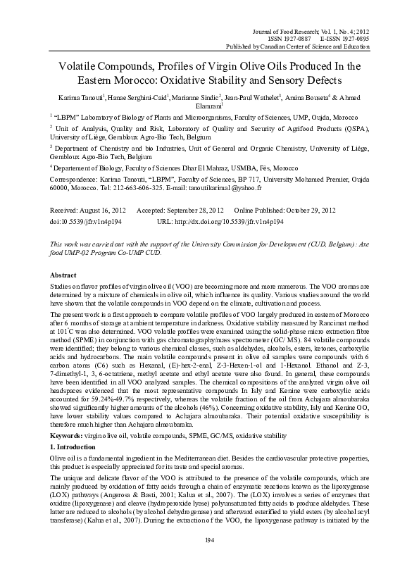 (PDF) Volatile Compounds, Profiles of Virgin Olive Oils Produced In the ...