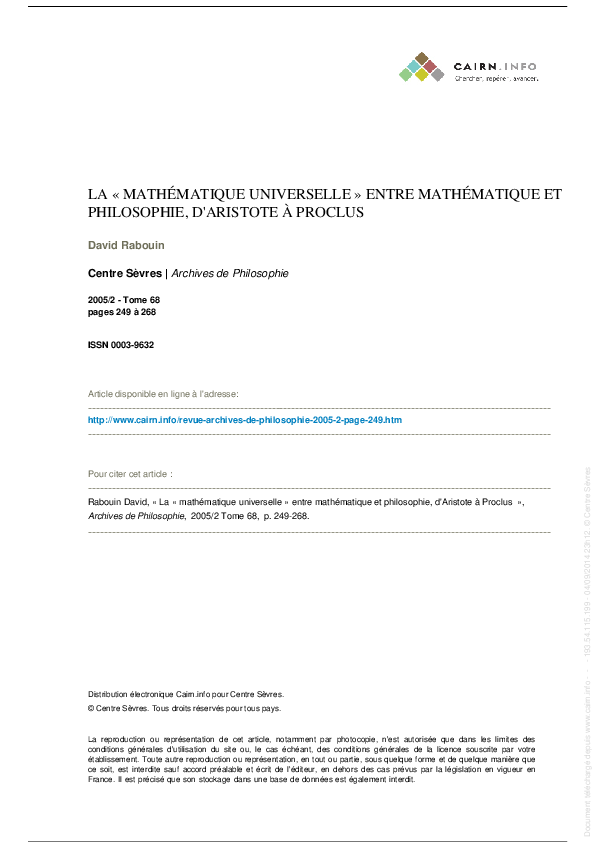 (PDF) La ‘mathématique universelle’ entre mathématiques et philosophie ...