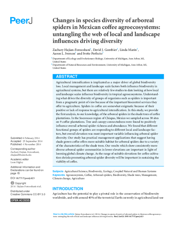 (PDF) Changes in species diversity of arboreal spiders in Mexican ...