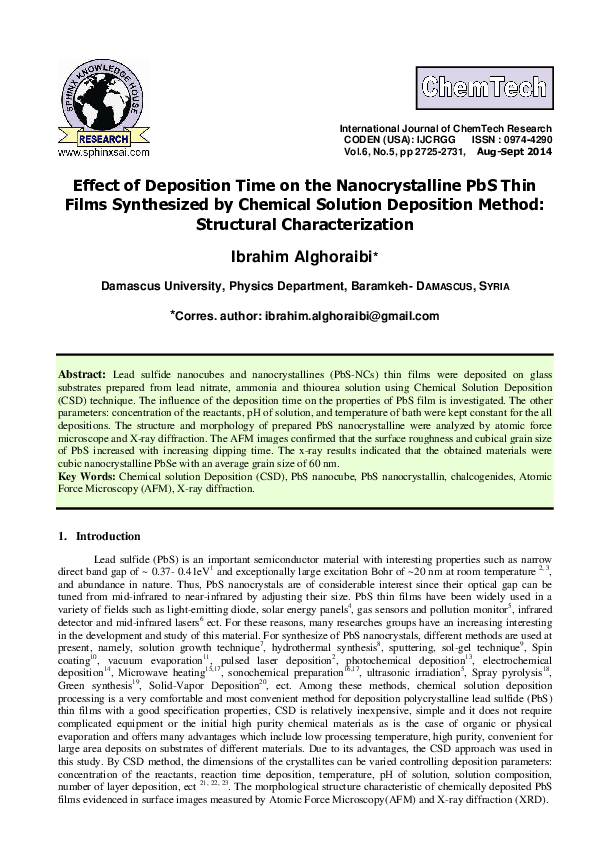 (PDF) Effect of Deposition Time on the Nanocrystalline PbS Thin Films ...
