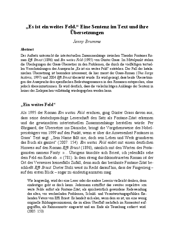 (PDF) «Es ist ein weites Feld.» Eine Sentenz im Text und ihre ...