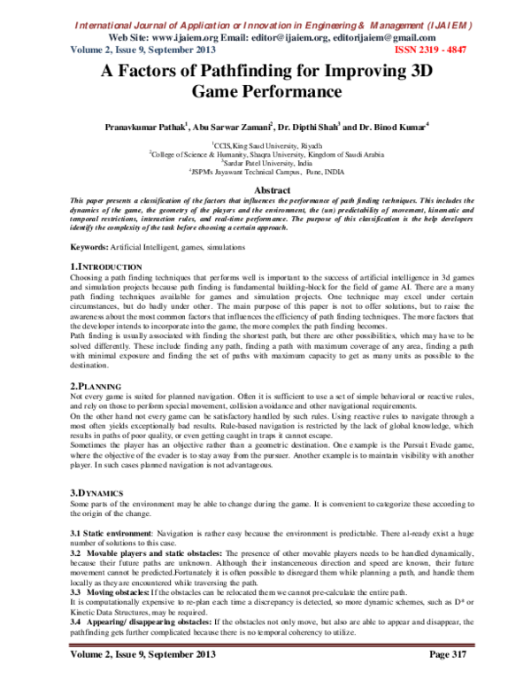 A Factors of Pathfinding for Improving 3D Game Performance