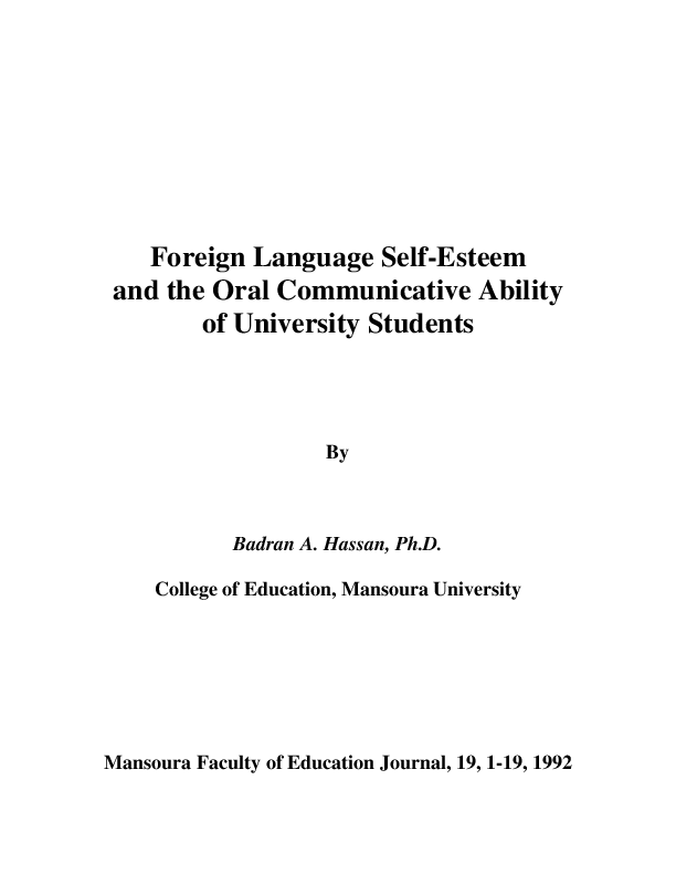 (PDF) Foreign Language Self-Esteem and the Oral Communicative Ability ...