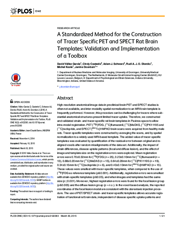 (PDF) A Standardized Method for the Construction of Tracer Specific PET ...