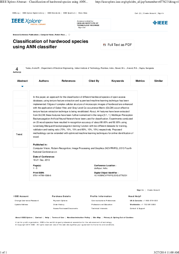 (PDF) Classification of hardwood species using ANN classifier