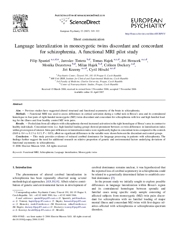 (PDF) Language lateralization in monozygotic twins discordant and ...