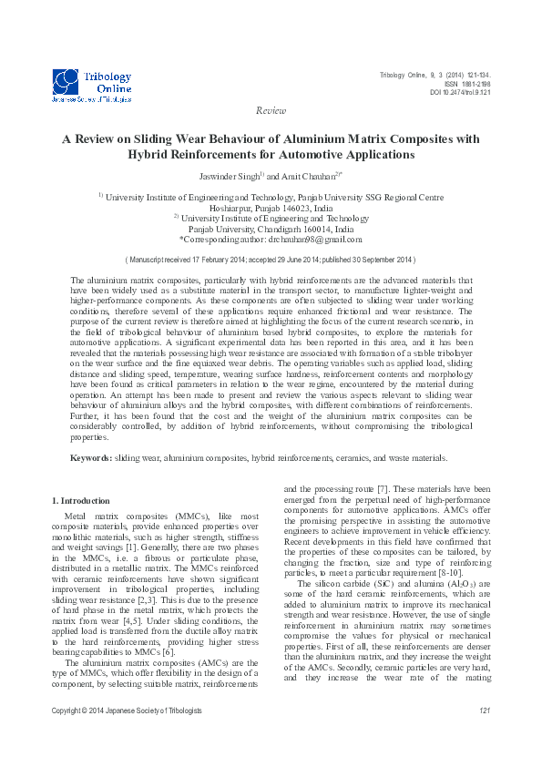 (PDF) A Review on Sliding Wear Behaviour of Aluminium Matrix Composites ...