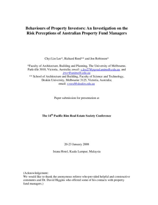 (PDF) Behaviours of Property Investors: An Investigation on the Risk ...