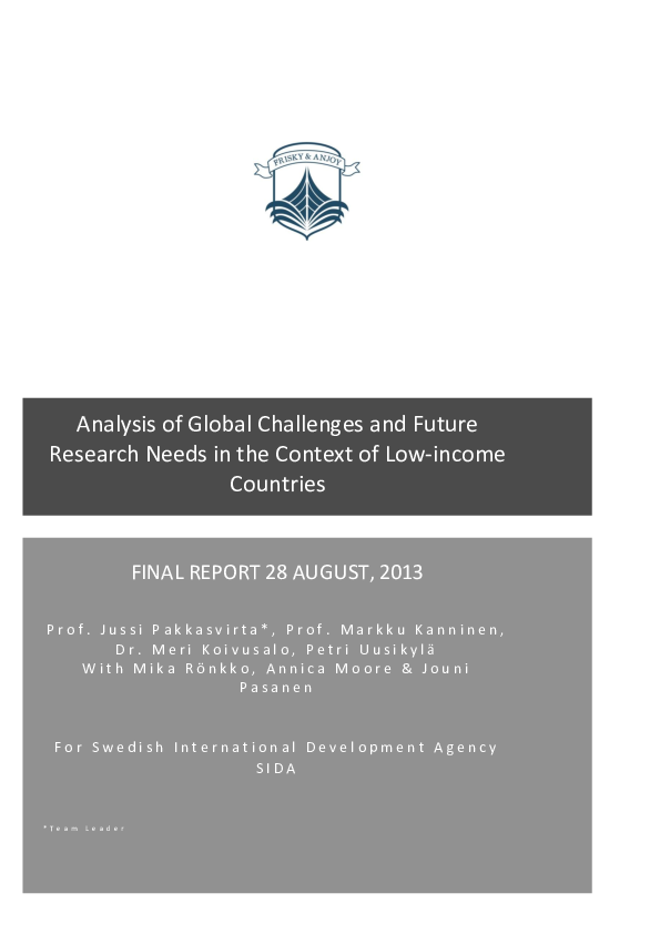 (PDF) Analysis of Global Challenges and Future Research Needs in the ...