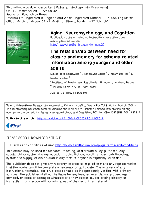 (PDF) Aging, Neuropsychology, and Cognition The relationship between ...