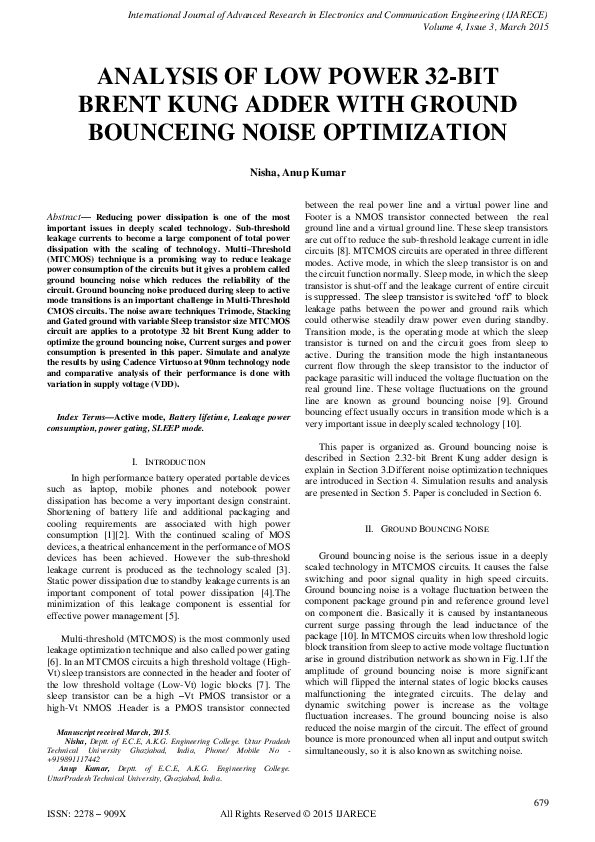 (PDF) ANALYSIS OF LOW POWER 32BIT BRENT KUNG ADDER WITH GROUND