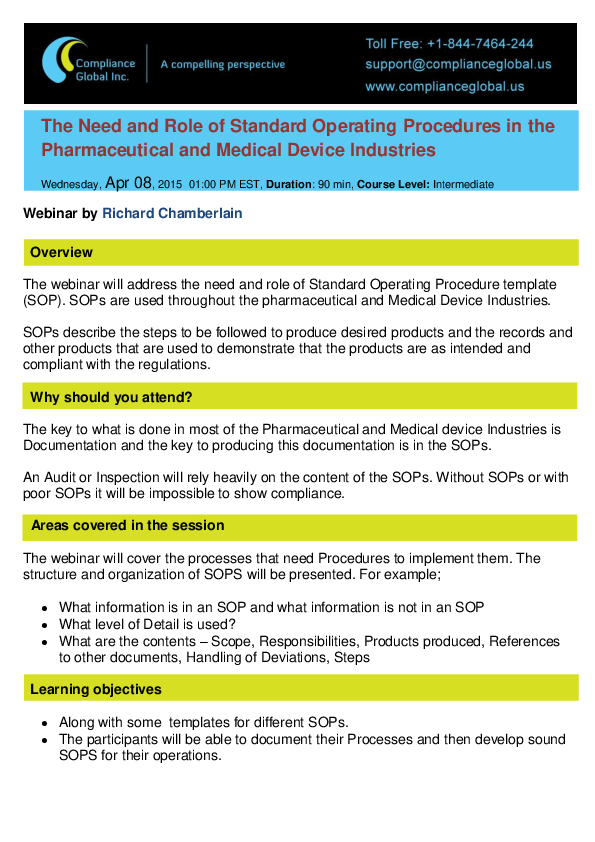 (PDF) The Need and Role of Standard Operating Procedures in the