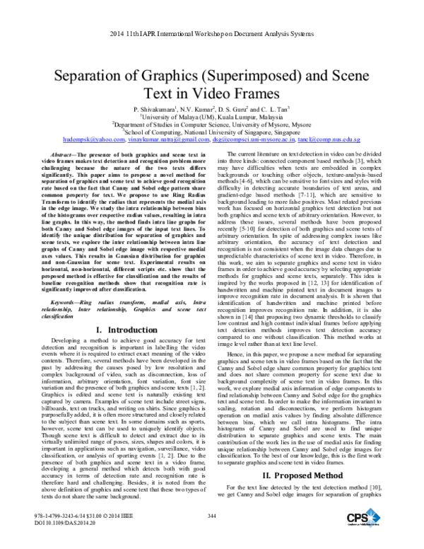 (PDF) Separation of Graphics (Superimposed) and Scene Text in Video Frames